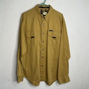 Harley‎ Davidson Mens XL Mustard Khaki Long Sleeve Heavy Button Up Shirt Durable